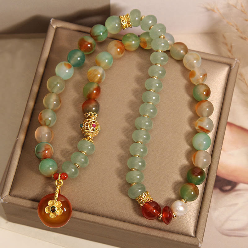 8mm Peacock Agate Peace Buckle Double Layer Bracelet