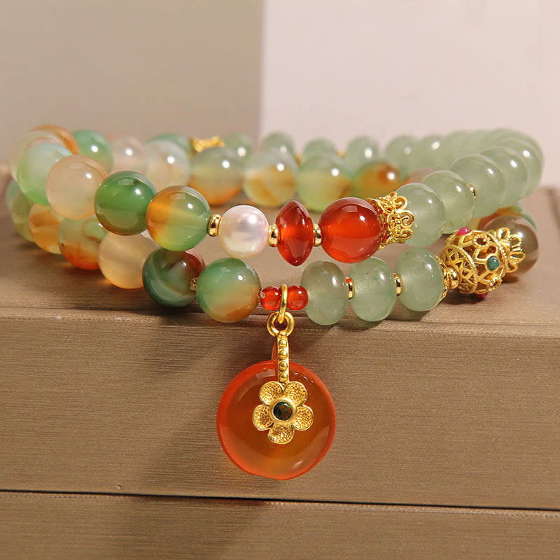 8mm Peacock Agate Peace Buckle Double Layer Bracelet