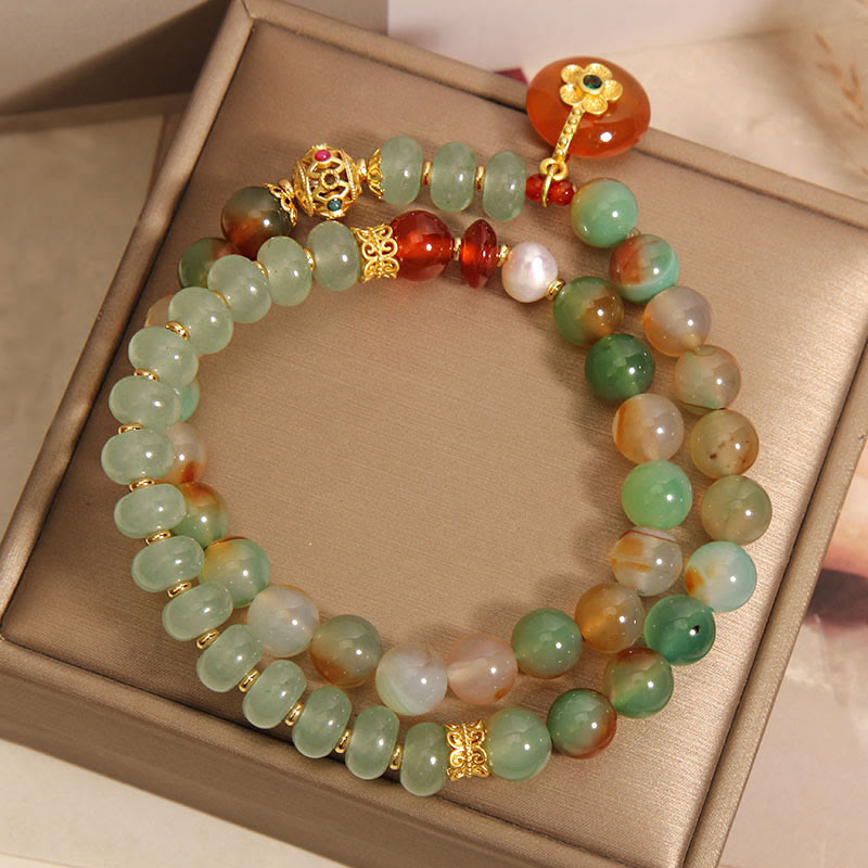 8mm Peacock Agate Peace Buckle Double Layer Bracelet