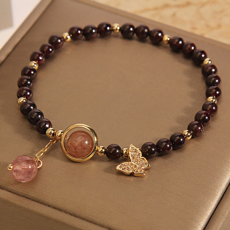 3mm Garnet Strawberry Quartz Bracelet for Calm & Protection