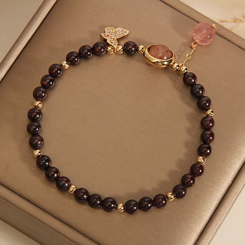 3mm Garnet Strawberry Quartz Bracelet for Calm & Protection