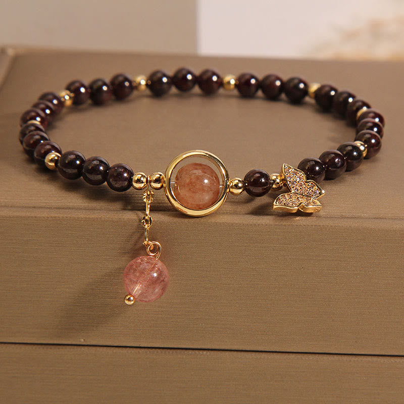 3mm Garnet Strawberry Quartz Bracelet for Calm & Protection