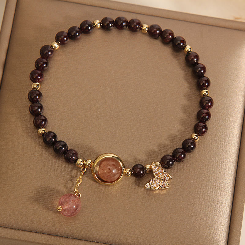 3mm Garnet Strawberry Quartz Bracelet for Calm & Protection