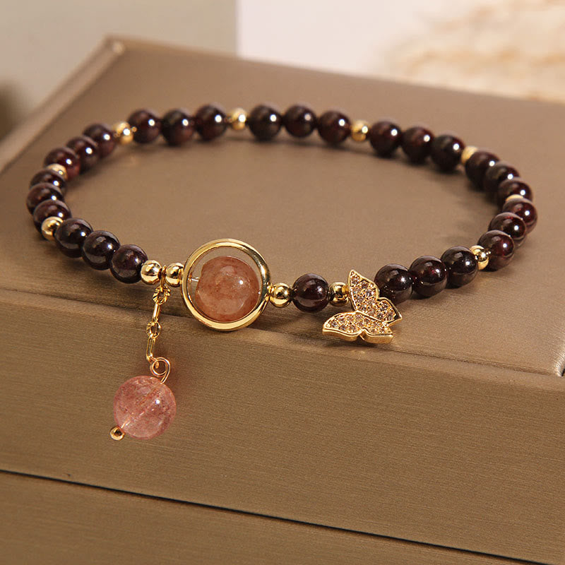 3mm Garnet Strawberry Quartz Bracelet for Calm & Protection