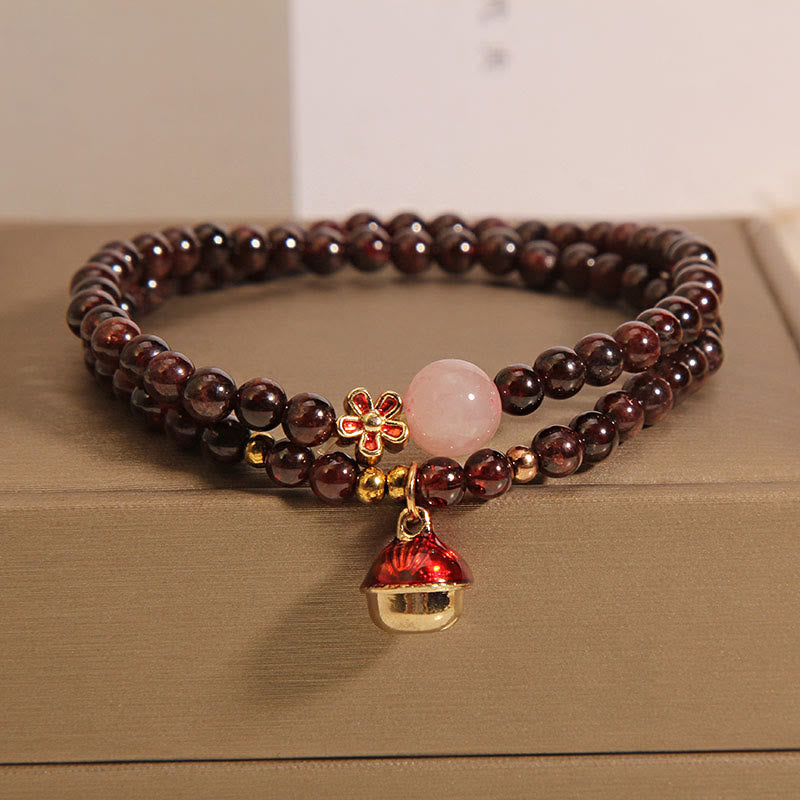 3mm Garnet Rose Quartz Protection Bracelet with Money Bag or Bell