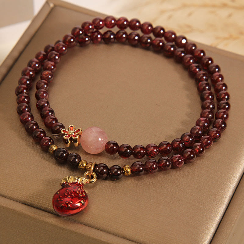 3mm Garnet Rose Quartz Protection Bracelet with Money Bag or Bell