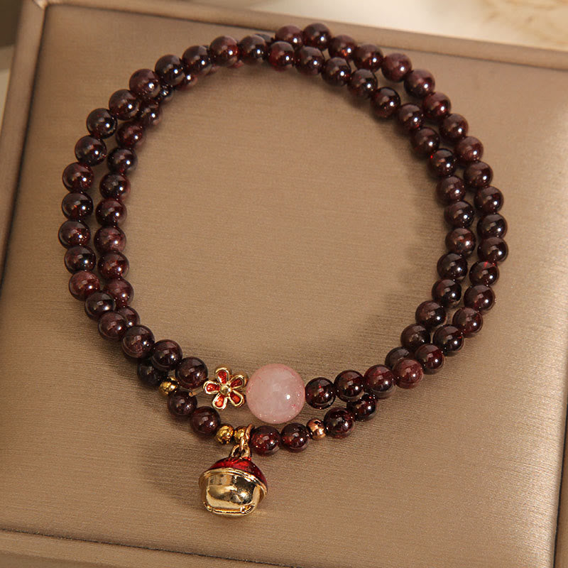 3mm Garnet Rose Quartz Protection Bracelet with Money Bag or Bell