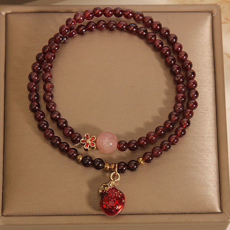 3mm Garnet Rose Quartz Protection Bracelet with Money Bag or Bell