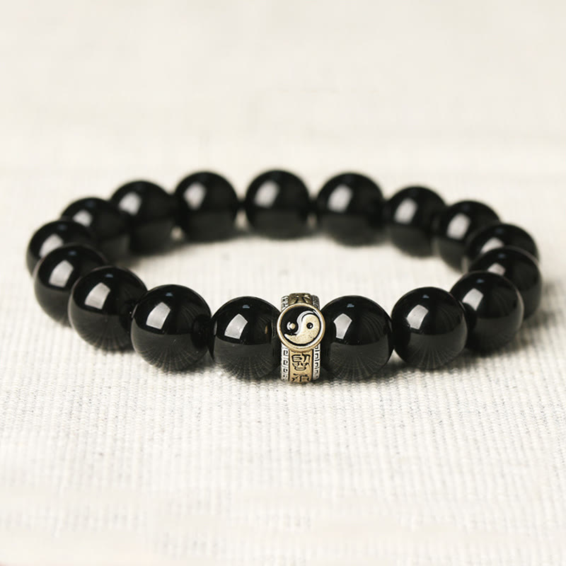 10mm Obsidian Bracelet Yin Yang Nine-Character Mantra