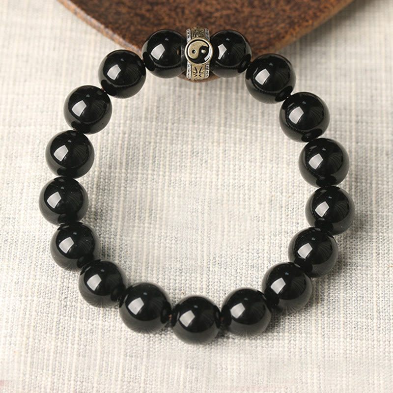 10mm Obsidian Bracelet Yin Yang Nine-Character Mantra