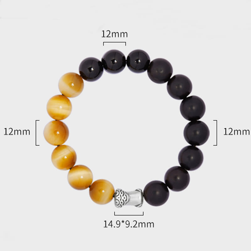 Tiger Eye Bracelet | Ebony Black Obsidian 12mm Beads