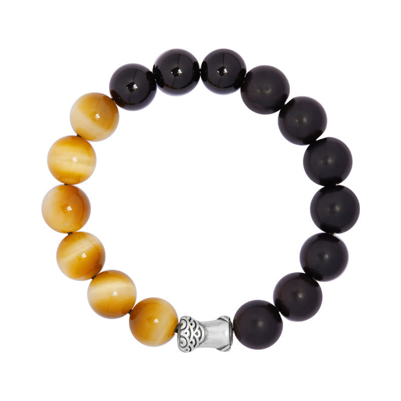 Tiger Eye Bracelet | Ebony Black Obsidian 12mm Beads