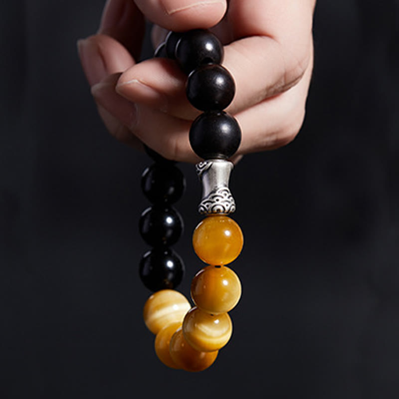 Tiger Eye Bracelet | Ebony Black Obsidian 12mm Beads