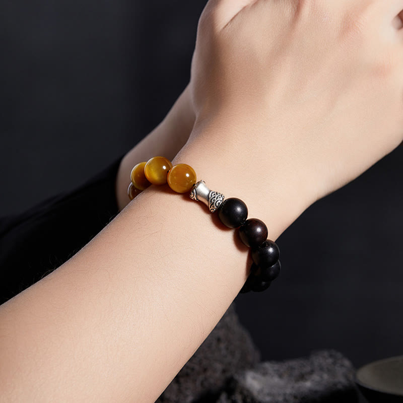 Tiger Eye Bracelet | Ebony Black Obsidian 12mm Beads