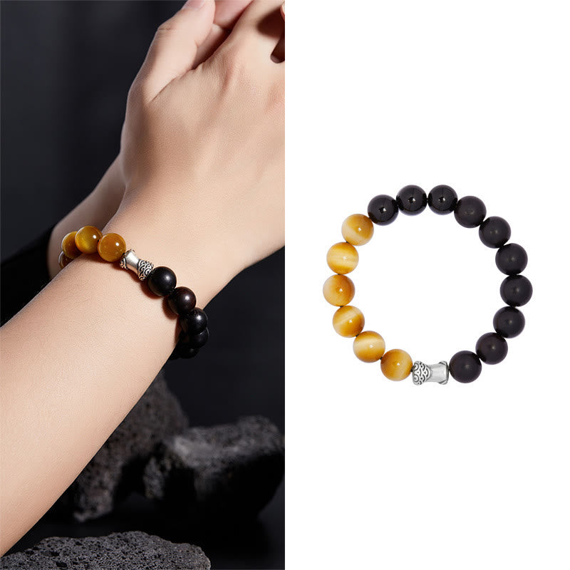 Tiger Eye Bracelet | Ebony Black Obsidian 12mm Beads