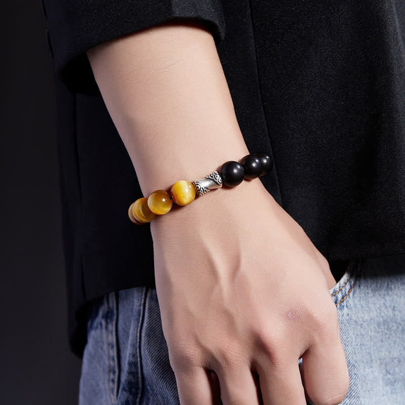 Tiger Eye Bracelet | Ebony Black Obsidian 12mm Beads