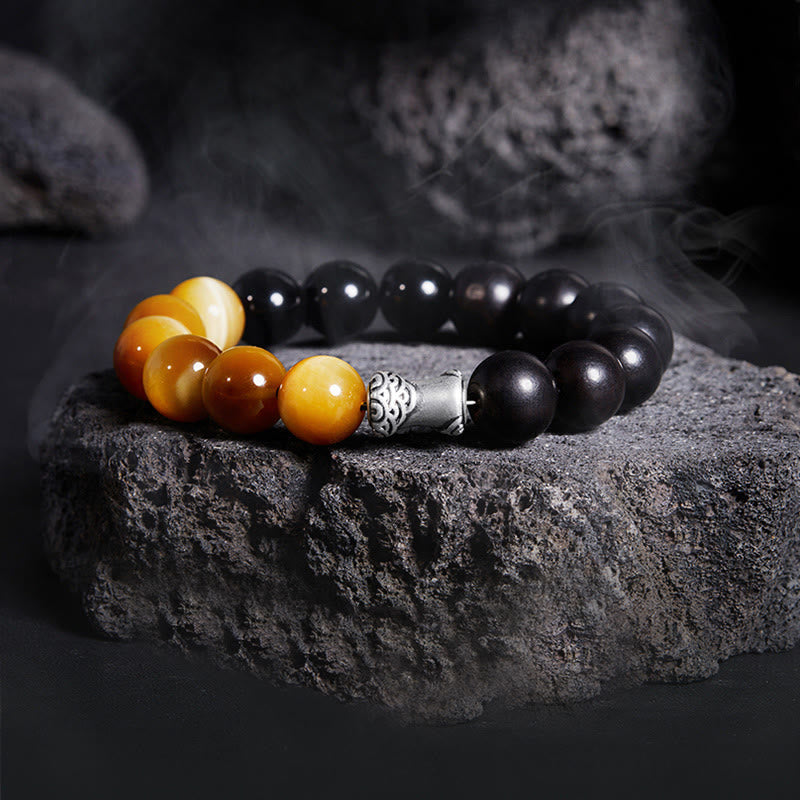 Tiger Eye Bracelet | Ebony Black Obsidian 12mm Beads