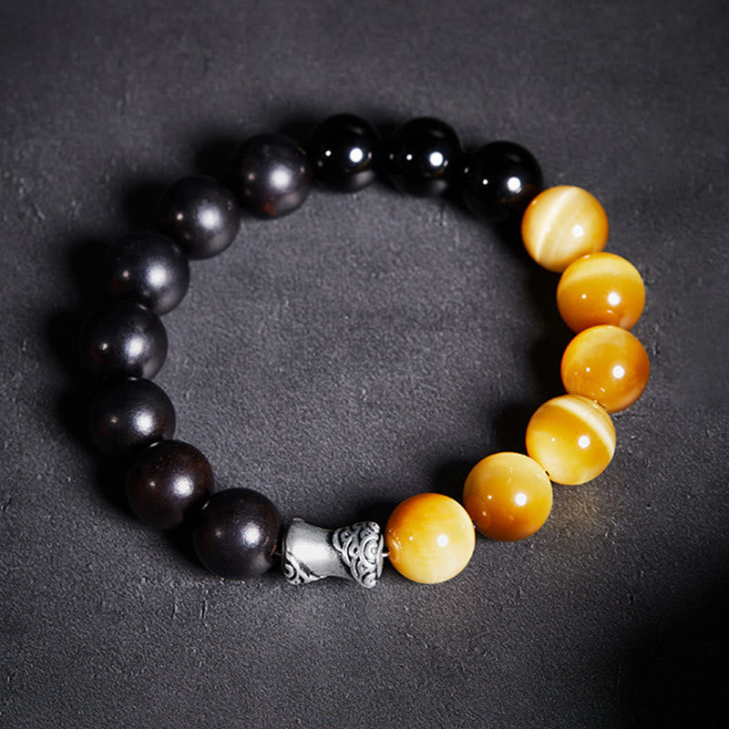 Tiger Eye Bracelet | Ebony Black Obsidian 12mm Beads