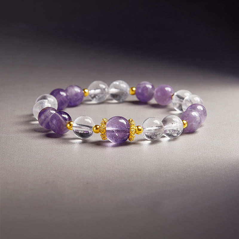Amethyst 10mm White Crystal Balance Bracelet