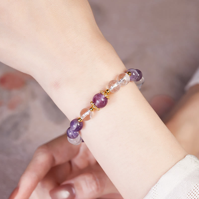 Amethyst 10mm White Crystal Balance Bracelet