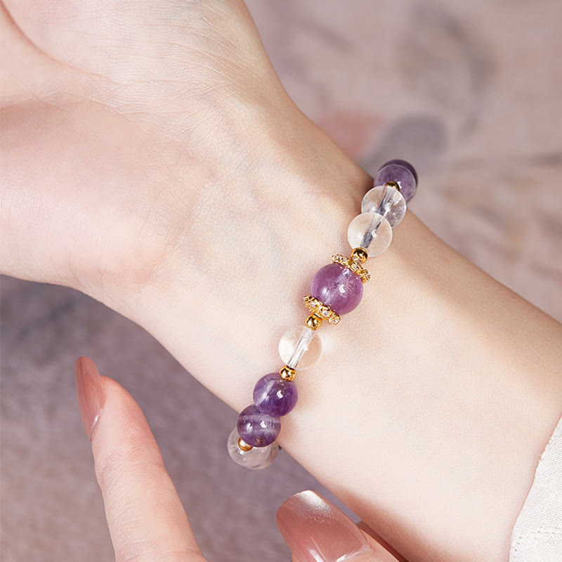 Amethyst 10mm White Crystal Balance Bracelet