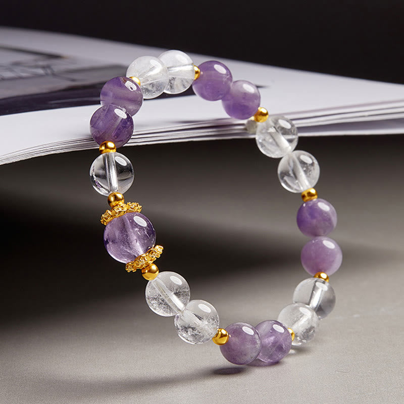 Amethyst 10mm White Crystal Balance Bracelet