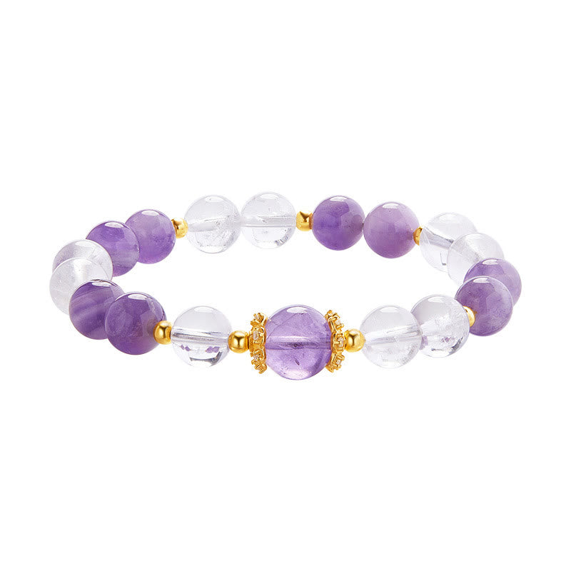 Amethyst 10mm White Crystal Balance Bracelet