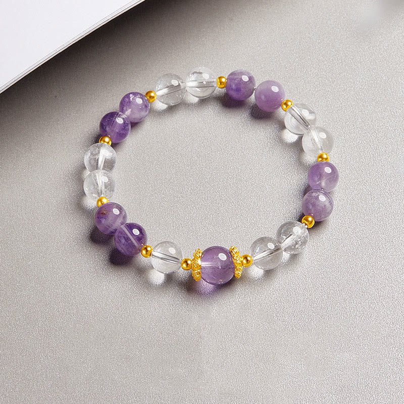 Amethyst 10mm White Crystal Balance Bracelet