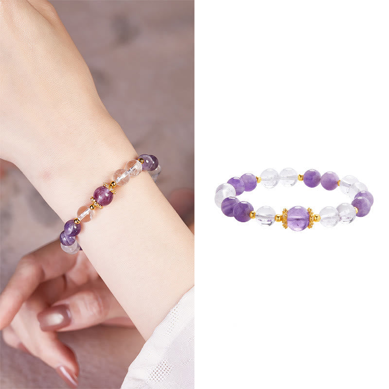 Amethyst 10mm White Crystal Balance Bracelet