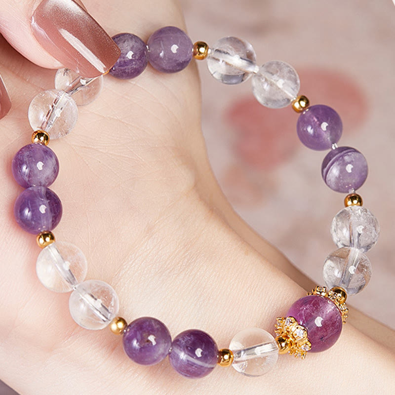 Amethyst 10mm White Crystal Balance Bracelet
