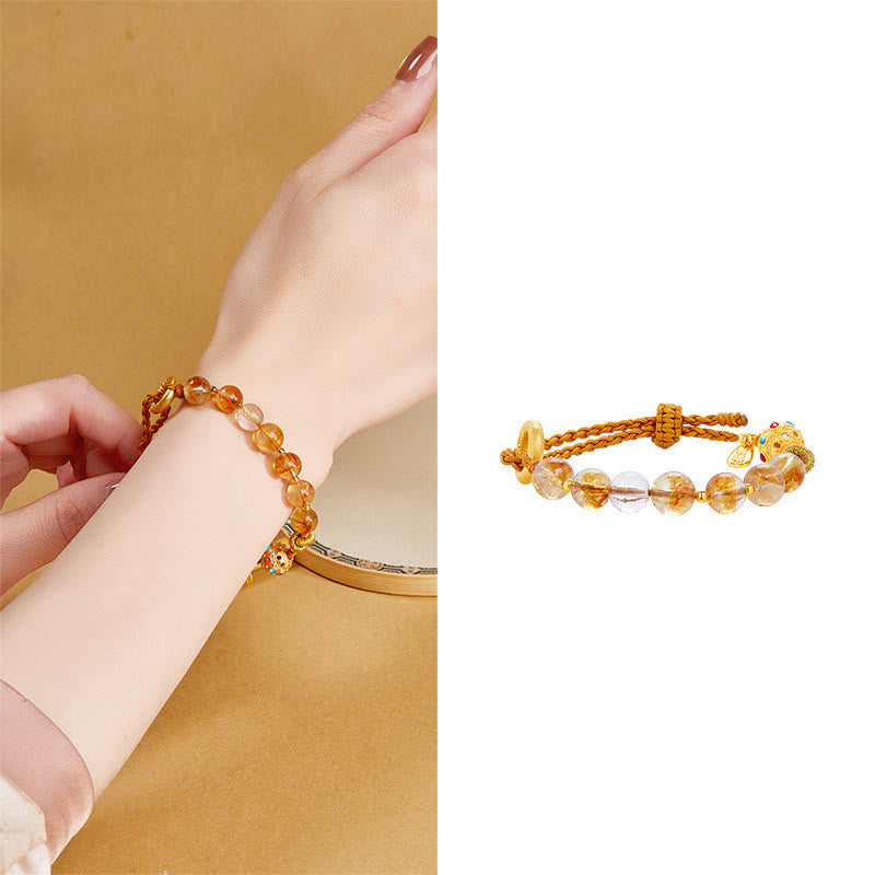 8mm Citrine Bracelet with Peace Buckle for Protection