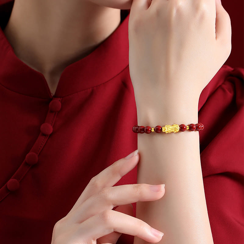 6mm Cinnabar Pixiu Bracelet for Calm and Wealth