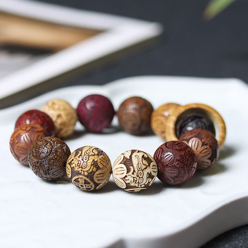 Sandalwood Dragon Phoenix Healing Bracelet 20mm Beads