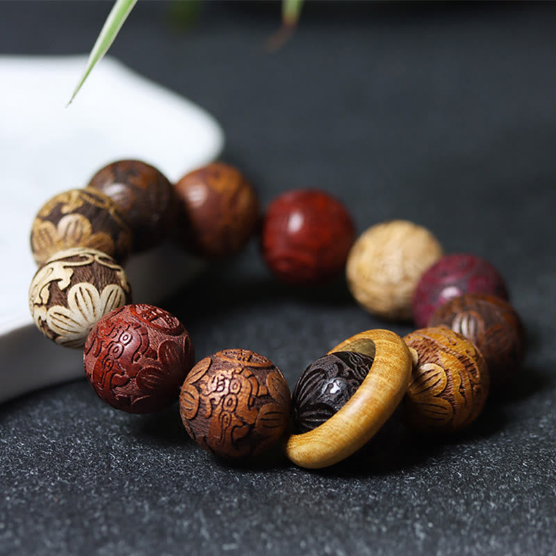 Sandalwood Dragon Phoenix Healing Bracelet 20mm Beads