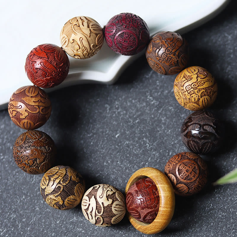 Sandalwood Dragon Phoenix Healing Bracelet 20mm Beads
