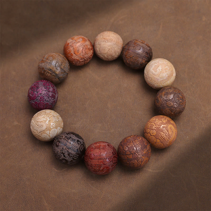 Sandalwood Dragon Phoenix Healing Bracelet 20mm Beads