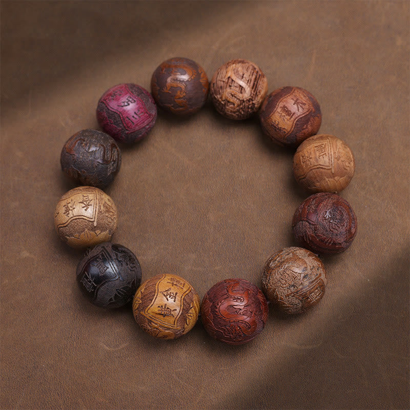 Sandalwood Dragon Phoenix Healing Bracelet 20mm Beads