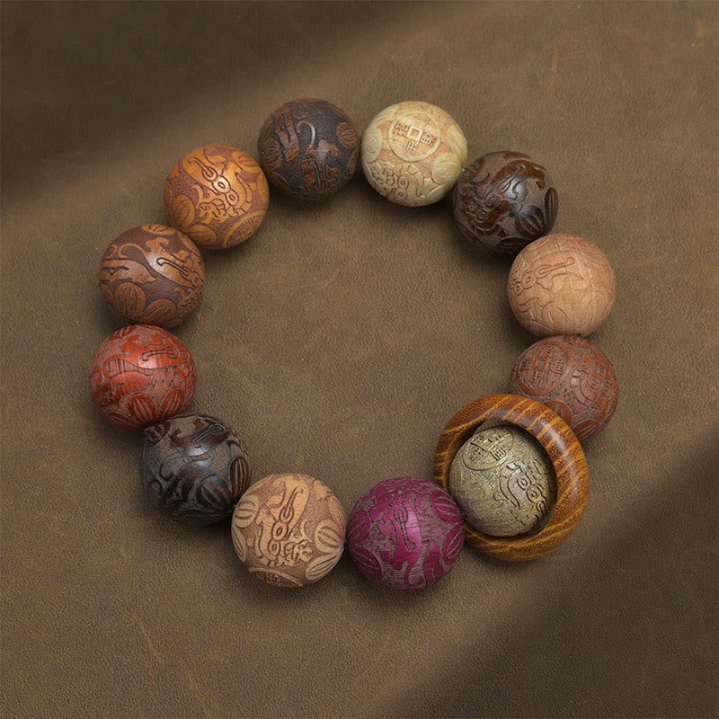 Sandalwood Dragon Phoenix Healing Bracelet 20mm Beads