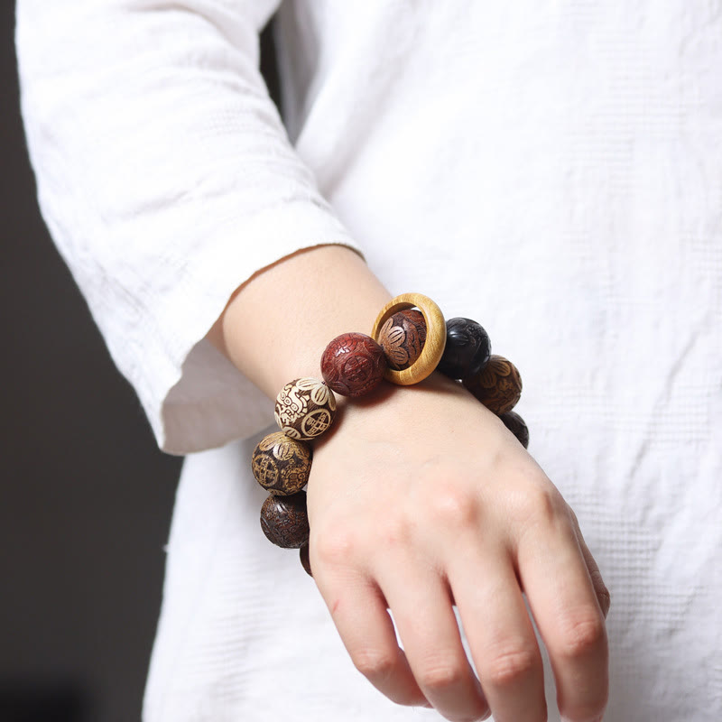 Sandalwood Dragon Phoenix Healing Bracelet 20mm Beads