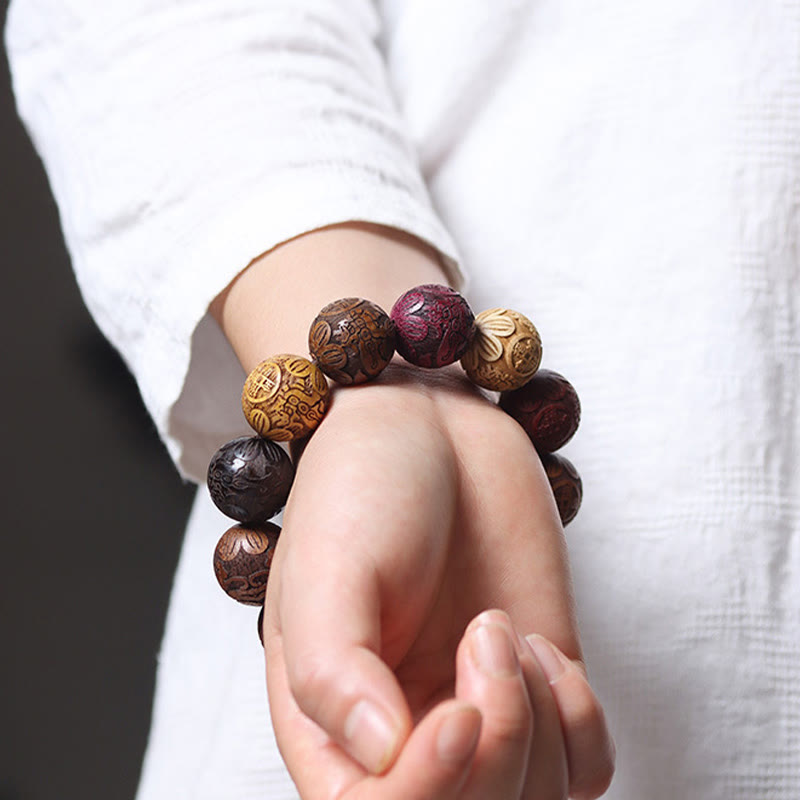 Sandalwood Dragon Phoenix Healing Bracelet 20mm Beads