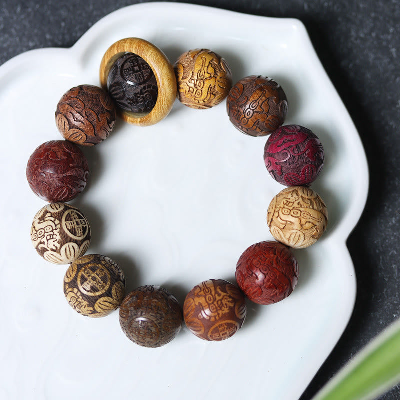 Sandalwood Dragon Phoenix Healing Bracelet 20mm Beads