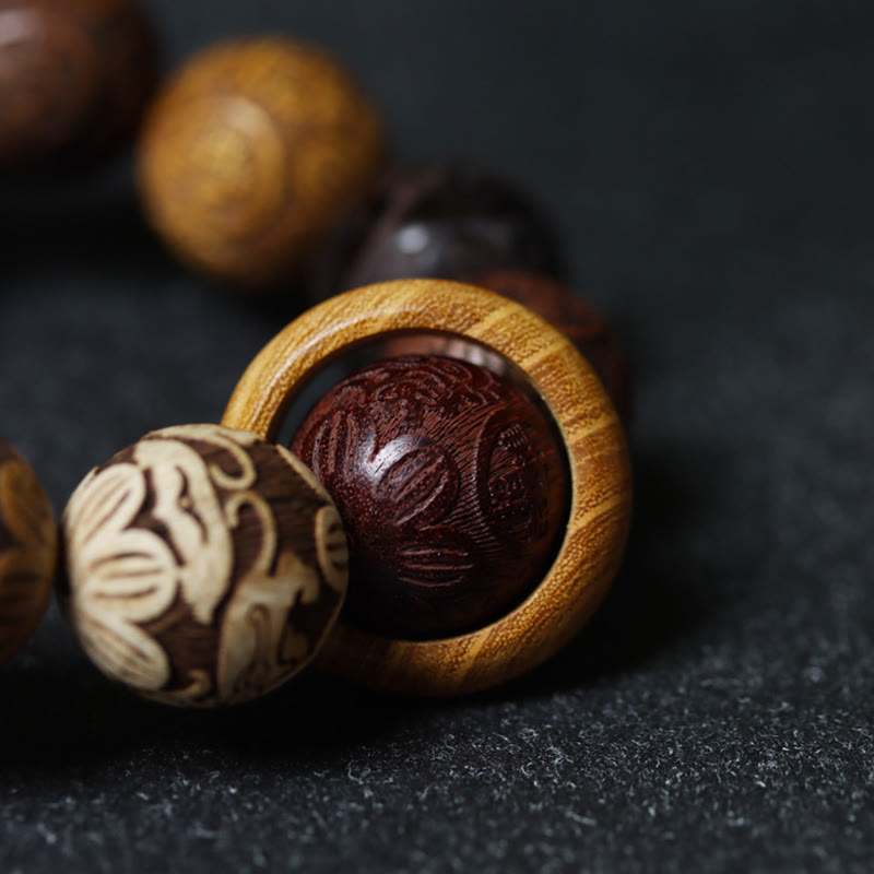 Sandalwood Dragon Phoenix Healing Bracelet 20mm Beads