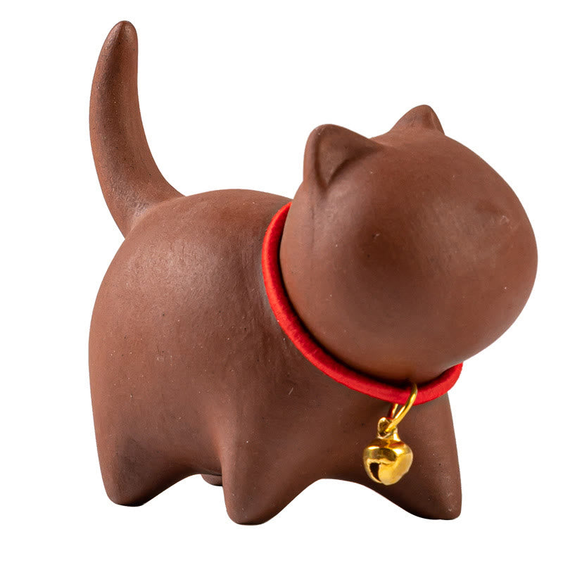 Purple Clay Mini Cat Tea Pet Figurine | Spiritual Statue