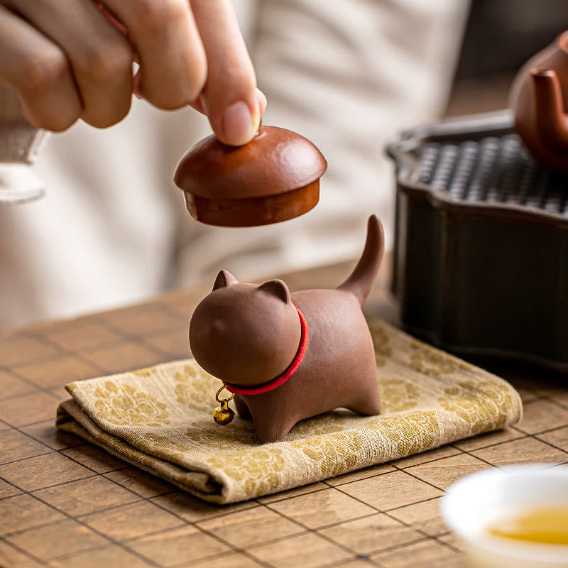 Purple Clay Mini Cat Tea Pet Figurine | Spiritual Statue