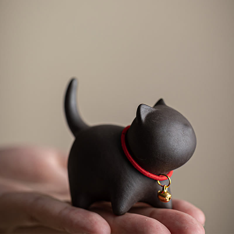 Purple Clay Mini Cat Tea Pet Figurine | Spiritual Statue