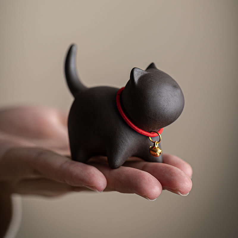 Purple Clay Mini Cat Tea Pet Figurine | Spiritual Statue