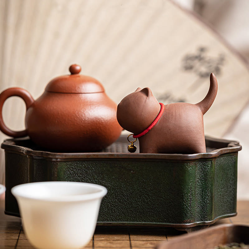 Purple Clay Mini Cat Tea Pet Figurine | Spiritual Statue