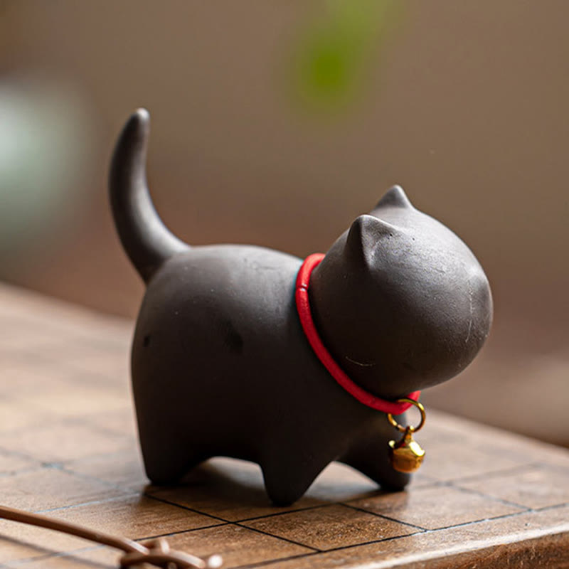 Purple Clay Mini Cat Tea Pet Figurine | Spiritual Statue