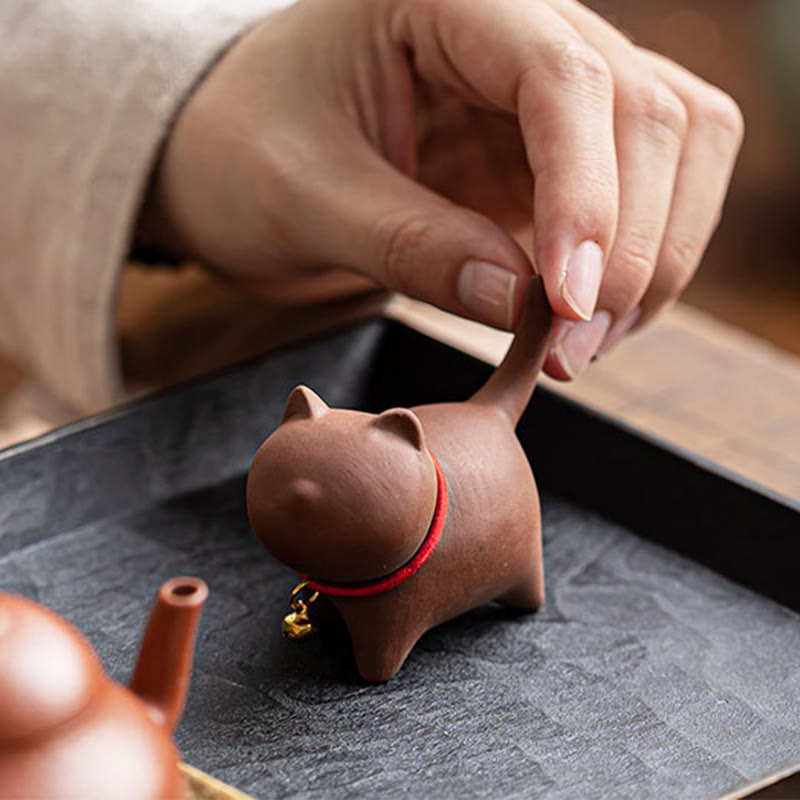 Purple Clay Mini Cat Tea Pet Figurine | Spiritual Statue