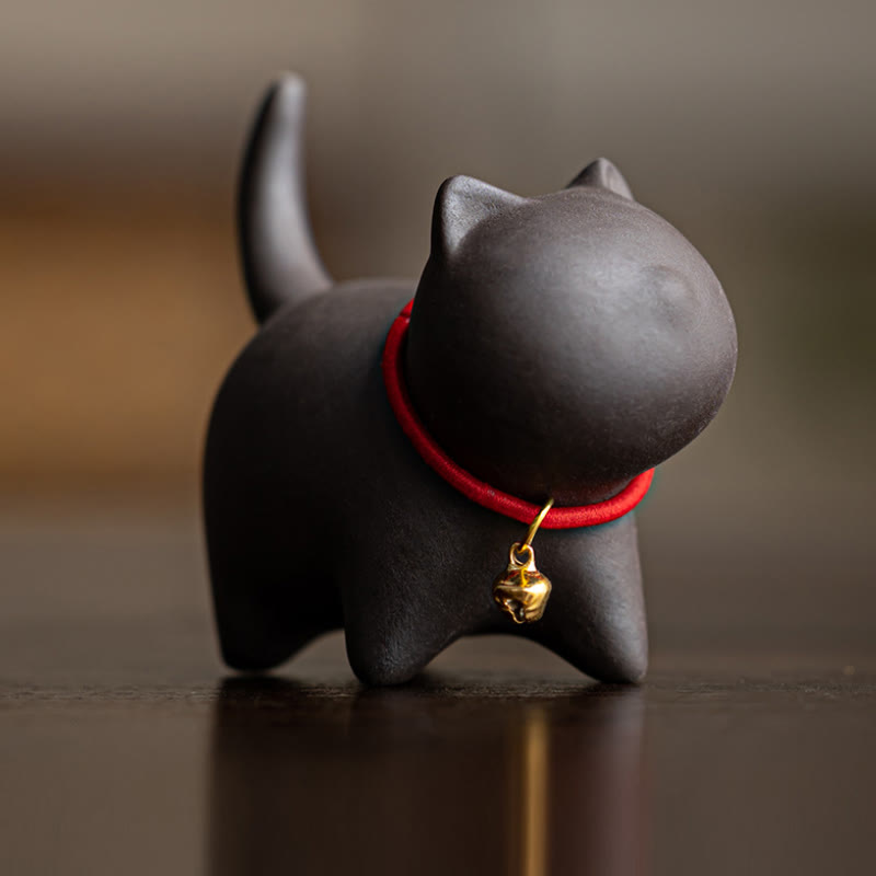 Purple Clay Mini Cat Tea Pet Figurine | Spiritual Statue